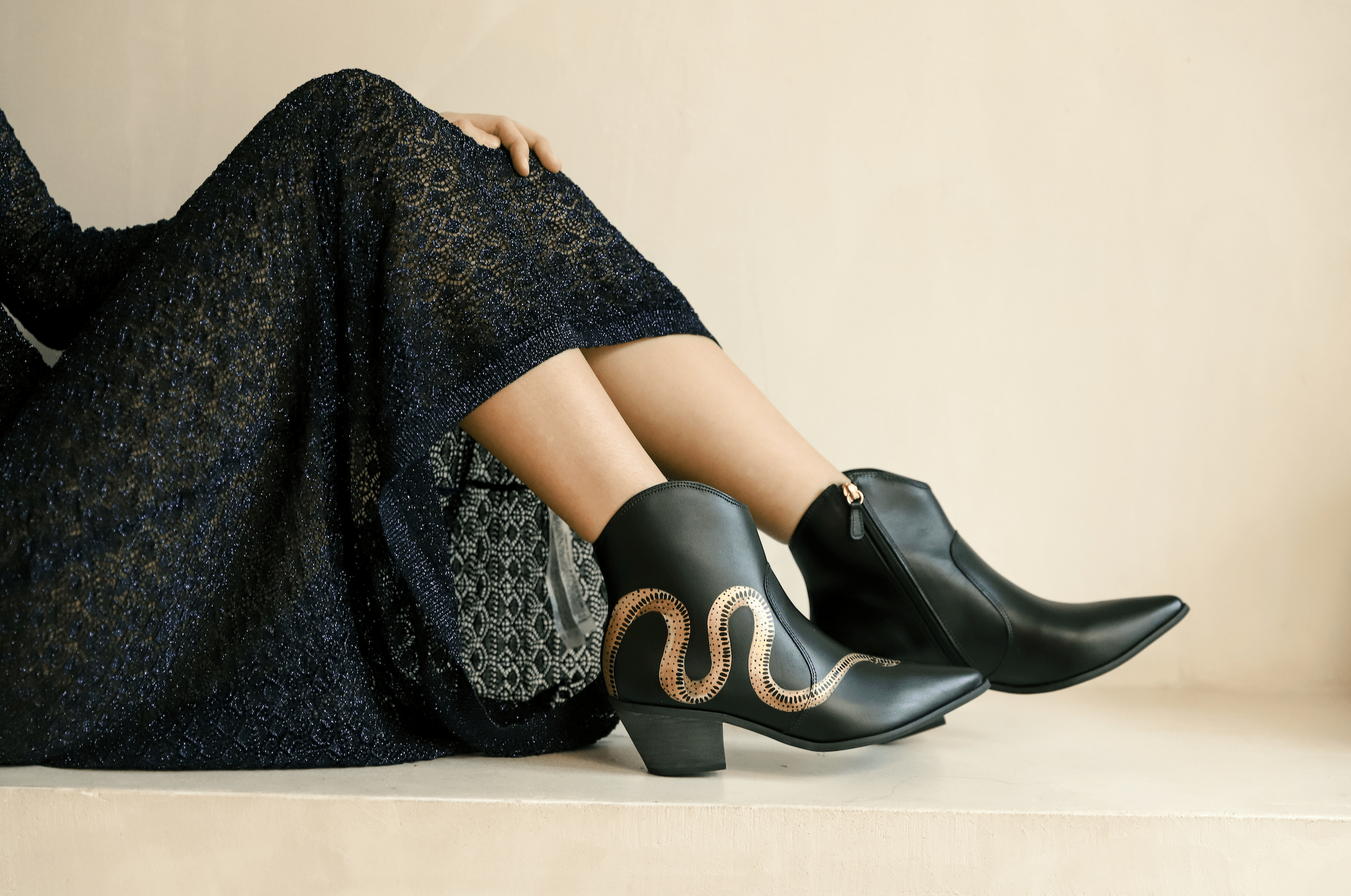 Serpent Black Cowboy Boot - ALEPEL