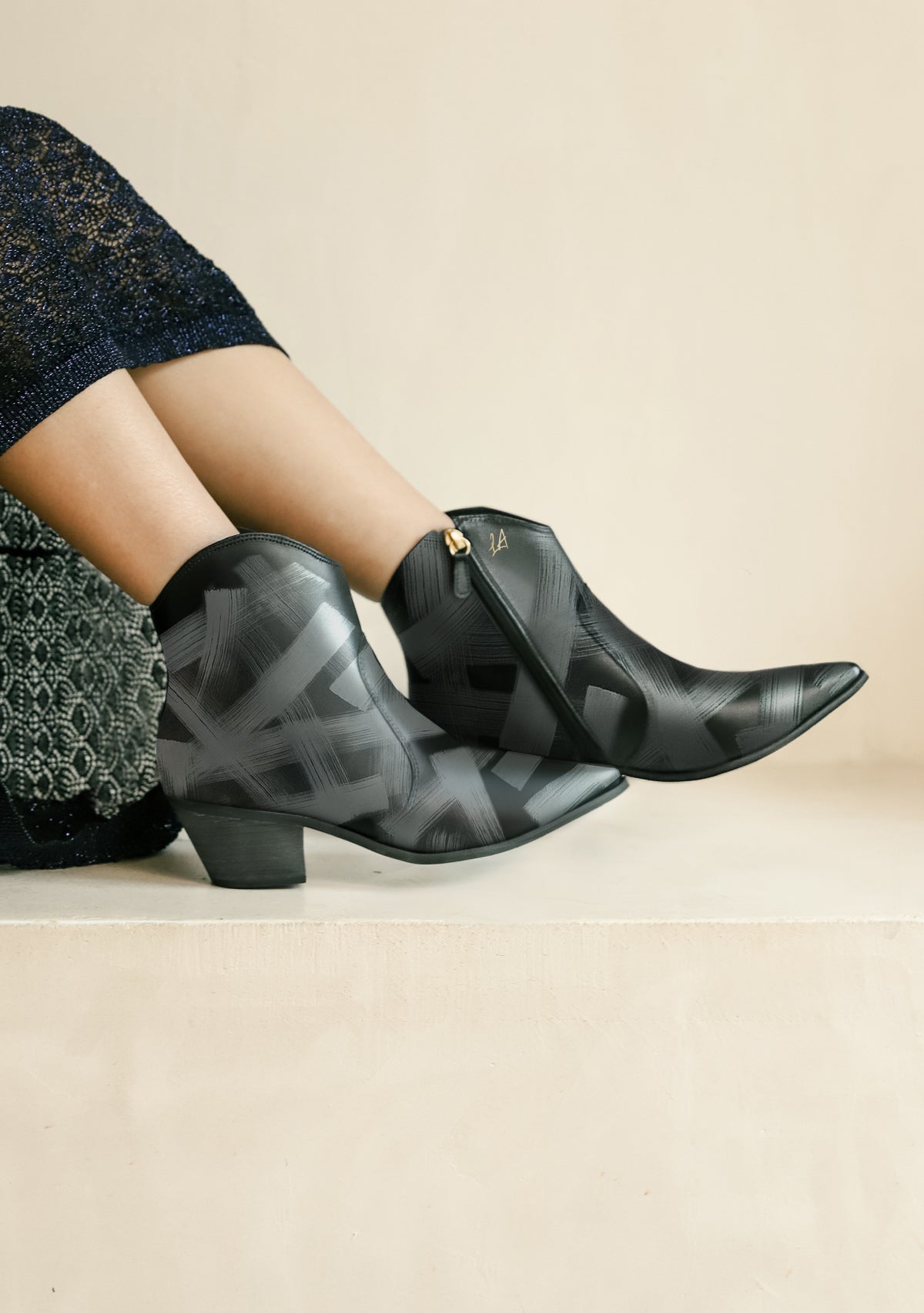 Splatter Black Cowboy Boot - ALEPEL